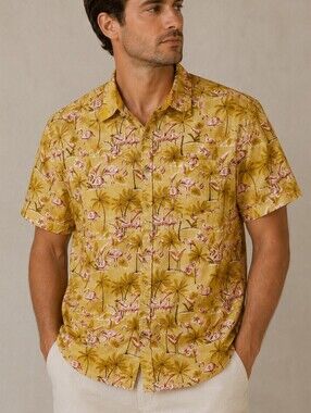 DITCH PLAINS Flamingo Hawaiian Tropical Button Down Short Sleeve Tiki Shirt